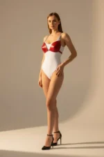 Red Breast Harness with Shiny Cups and Metal Ring Detail - SH1227 - Image 3