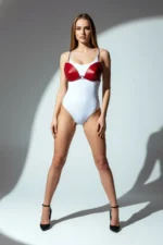 Red Breast Harness with Shiny Cups and Metal Ring Detail - SH1227 - Image 4