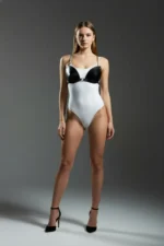 Black Chest Harness Leather Bustier with Chain Detail - SH1227