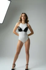 Black Chest Harness Leather Bustier with Chain Detail - SH1227 - Image 3