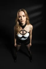 Black Women's Belt Faux Leather Studded Chest Accessory - SH1237 - Image 7