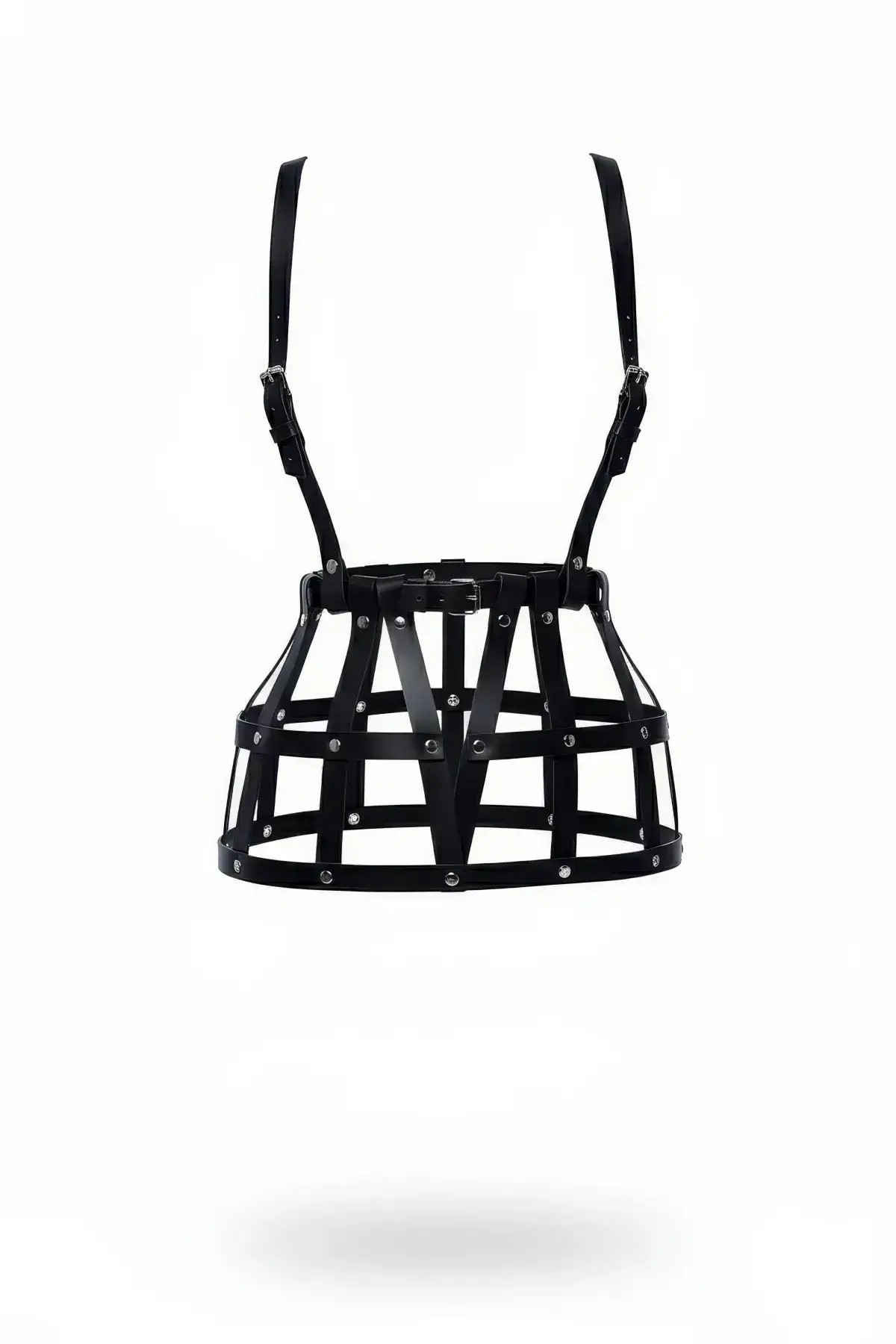 Black Leather Cage Skirt with Rivet Details Mini Skirt - SH1252