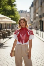 Red Women's Belt with Leather Studded Corset Detail - SH1257 - Image 5