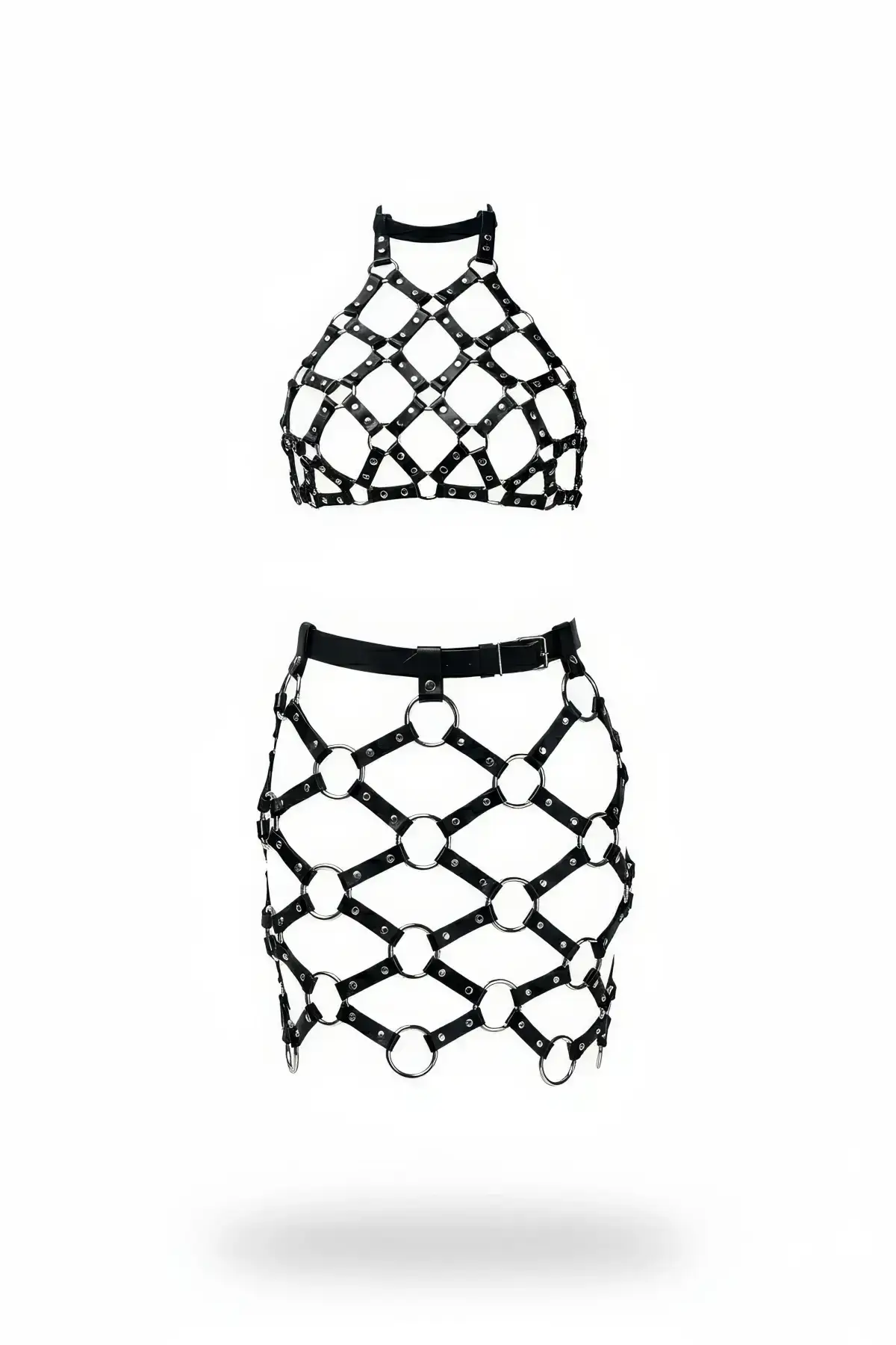 Black Skirt, Faux Leather Skirt, Mini Skirt with Metal Rings - SH1289