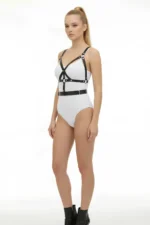 Black Women's Belt, Faux Leather, Multiple Straps, Metal Buckle - SH1294