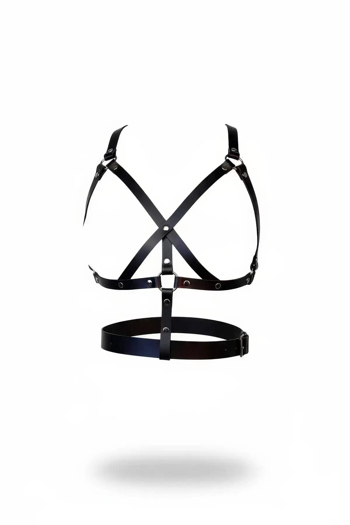 Black Women's Leather Belt Body Accessory with Cross Detail - SH1294