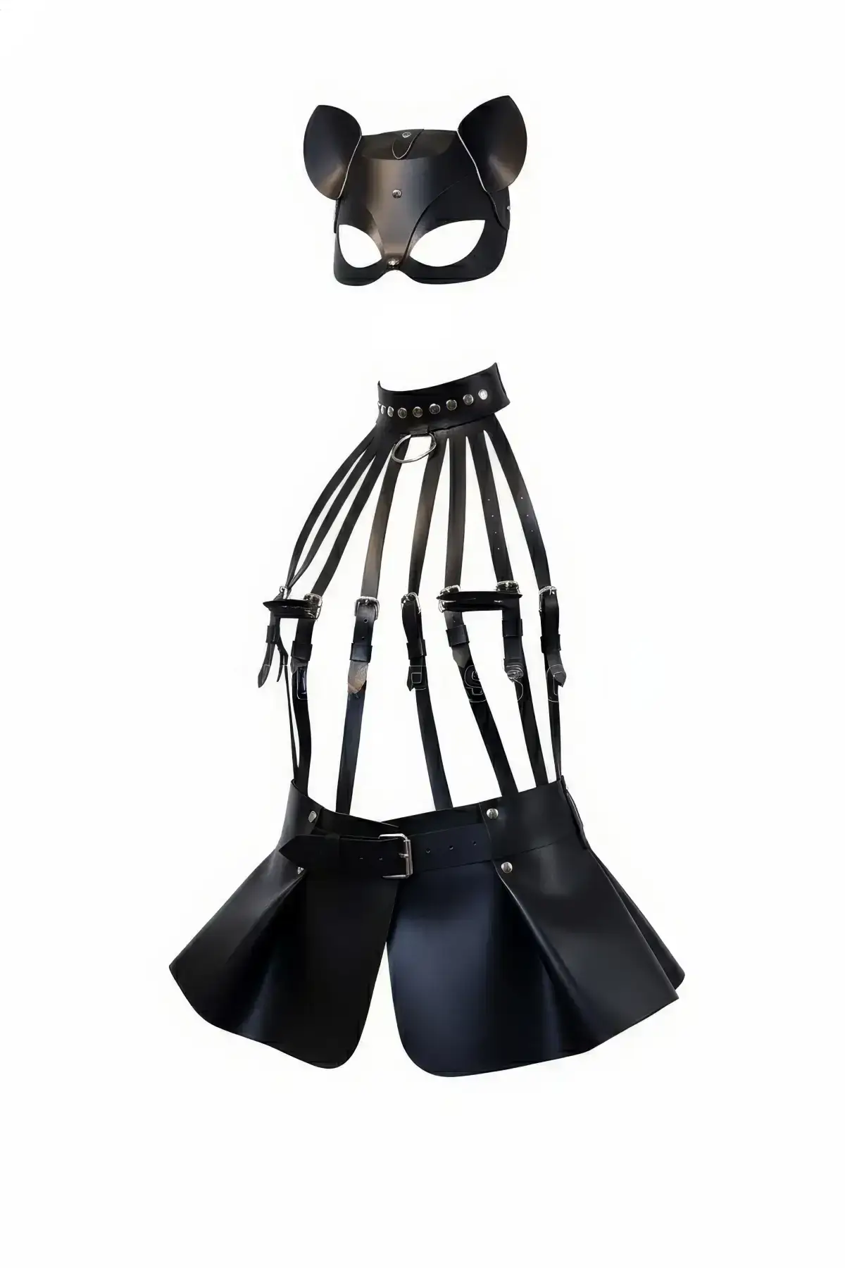 137165.webp Black Skirt with Leather Harness Detail, Studded Mini Skirt - SH1313 - Image 1