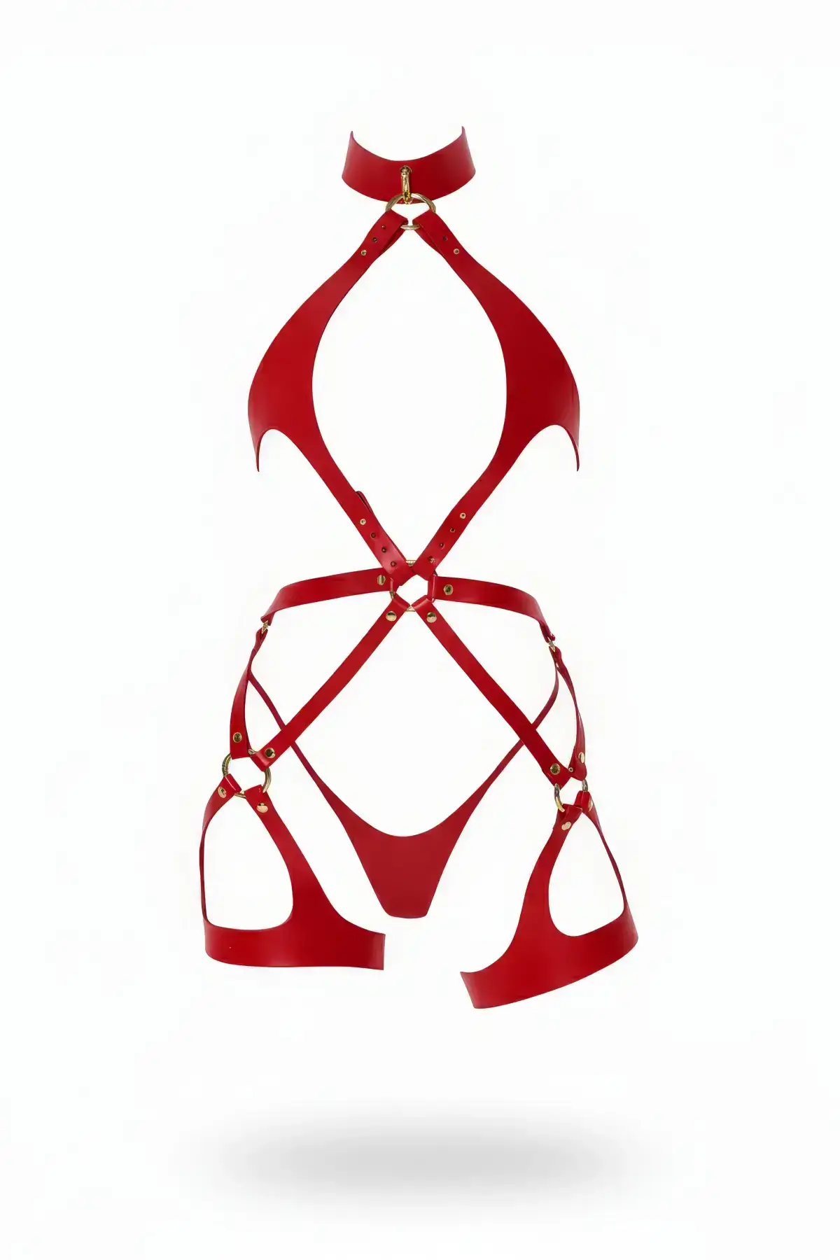 Red Harness Set Leather with Metal Ring Details - SH1331