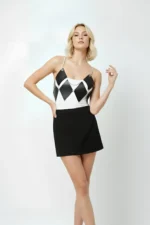 Black Women's Leather Belt with Diamond Pattern Body Accessory - SH1332 - Image 2