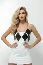 Black Women's Leather Belt with Diamond Pattern Body Accessory - SH1332 - Image 3