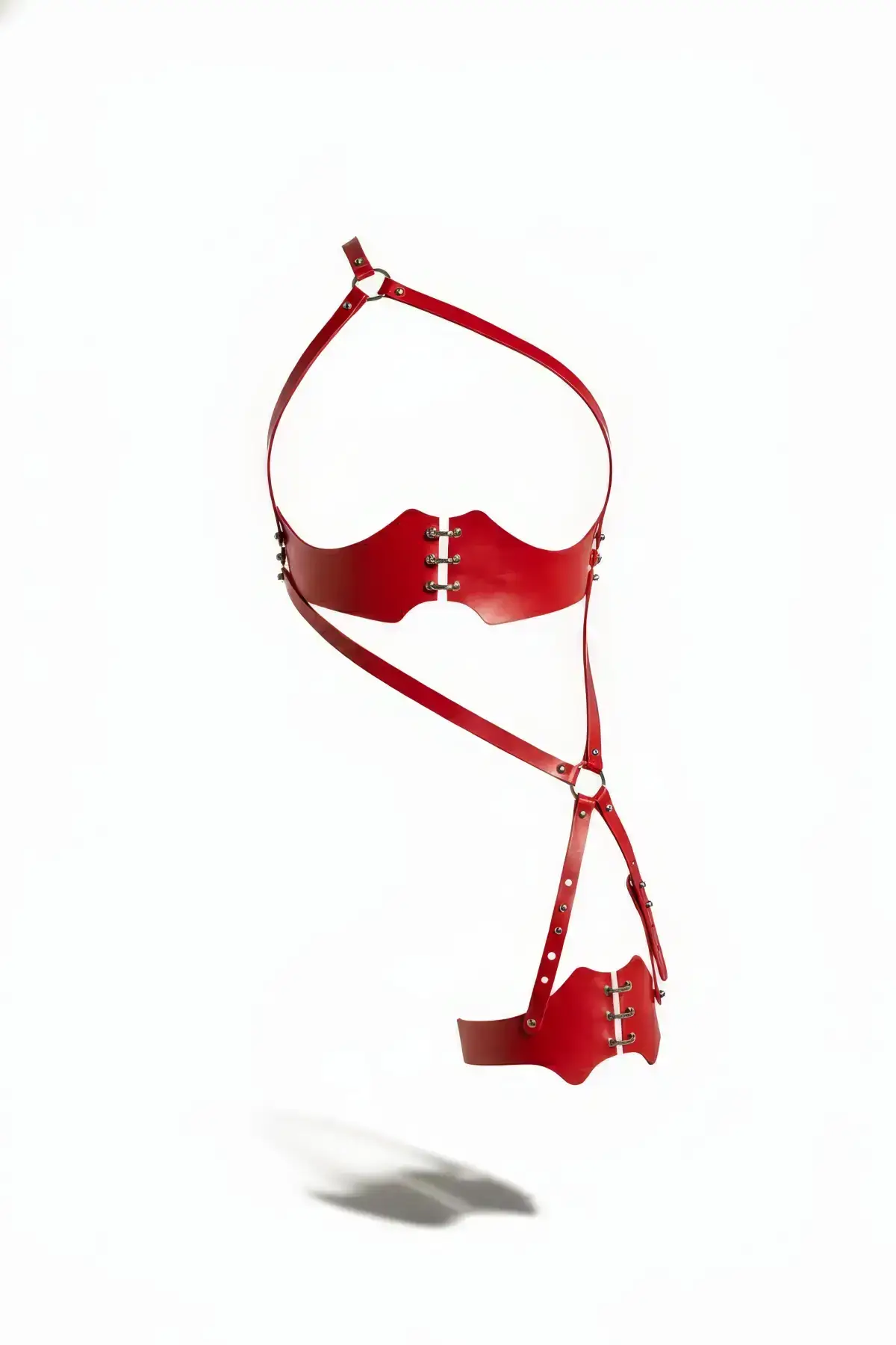 Red Garter Harness Leather Corset Detailed Body Binding - SH1372