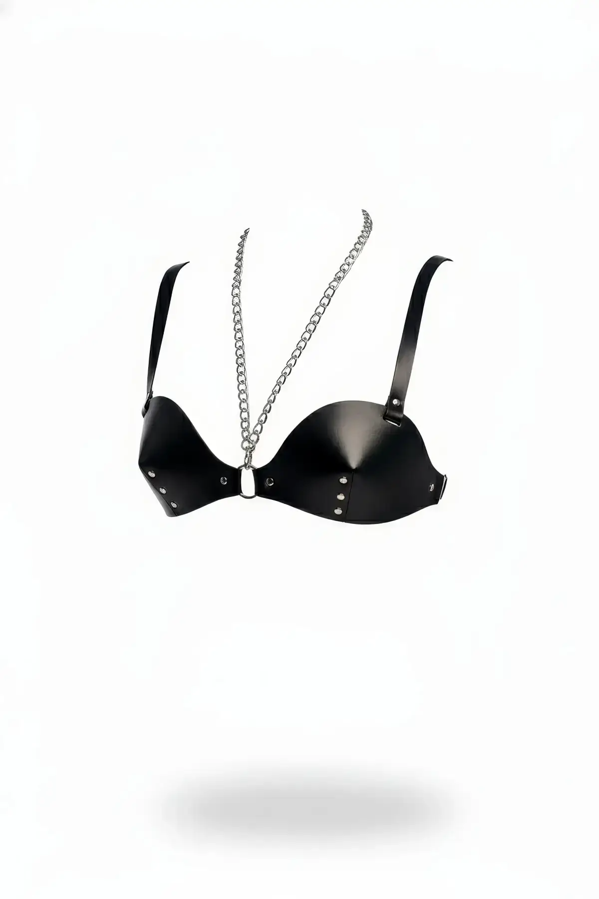 Black Chest Harness, Faux Leather, with Stud Detail and Chain - SH1380