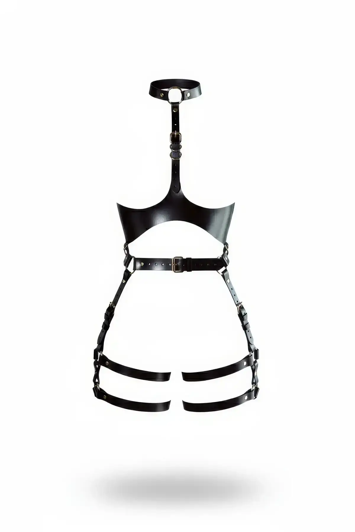 Black Harness Set with Leather Necklace Detail and Buckle - SH1386