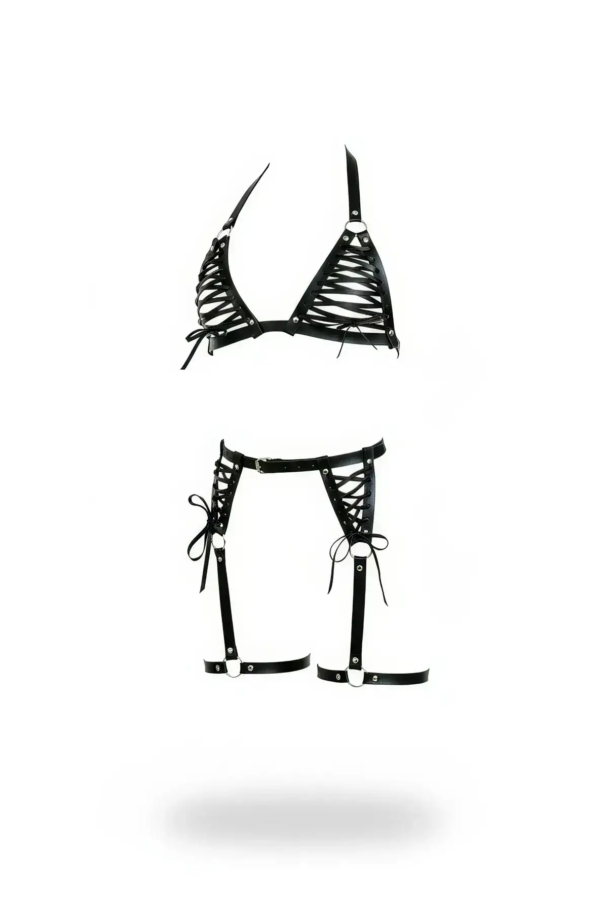 Black Harness Set, Cross-Strap Faux Leather - SH1389