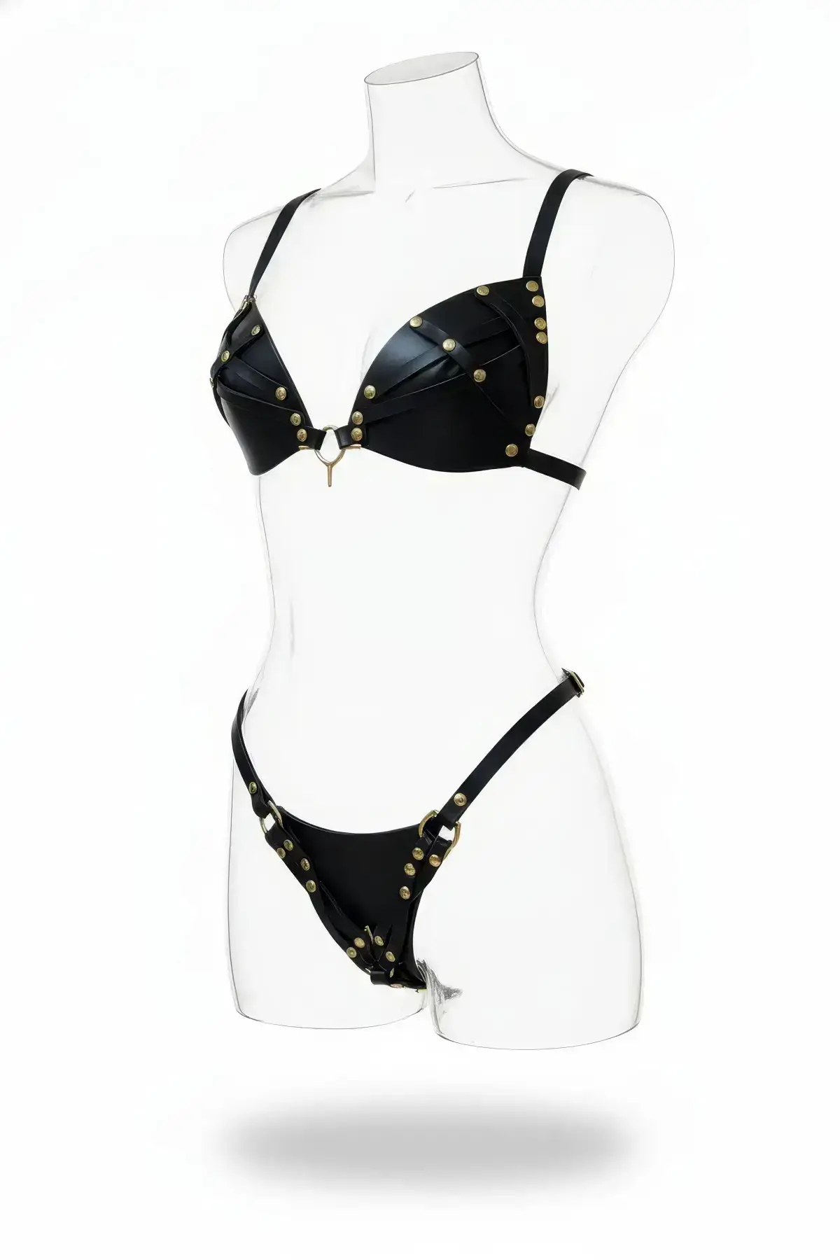 Black Harness Set Faux Leather with Stud Details - SH1391