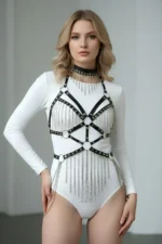 Black Body Harness with Long Chain Detail - SH1397 - Image 2