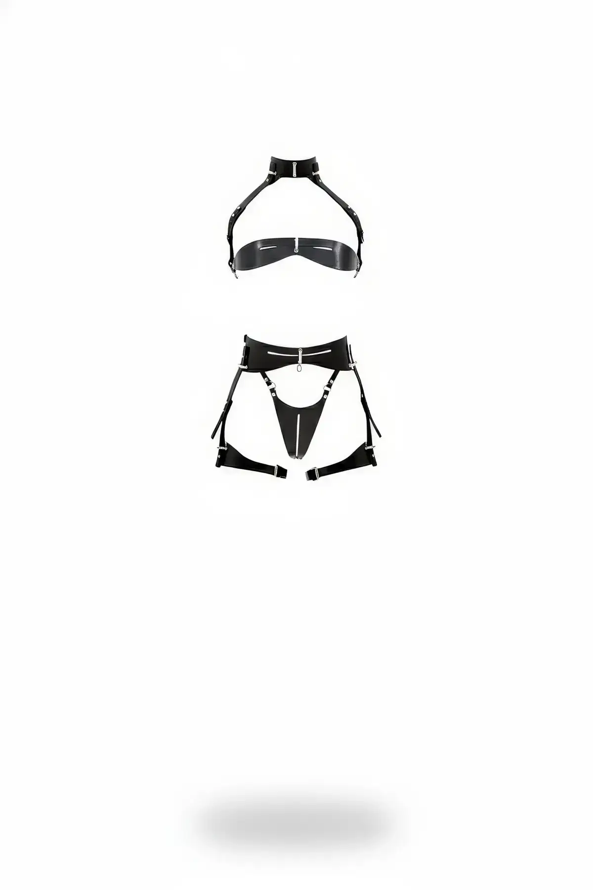 Black Chest Harness Shiny Leather High Collar with Buckle - SH1405