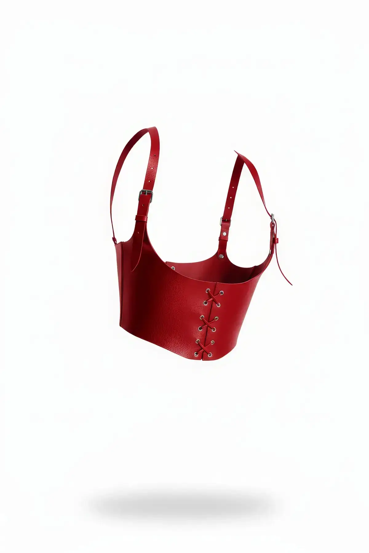 Red Women's Belt Corset with Lace-up Shoulder Detail - SH1428