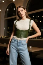 Khaki Women's Faux Leather Corset Belt with Laces - SH1428