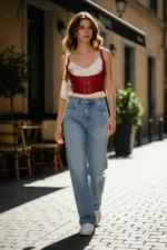 Red Women's Belted Corset Style Wide Waist - SH1428 - Image 3