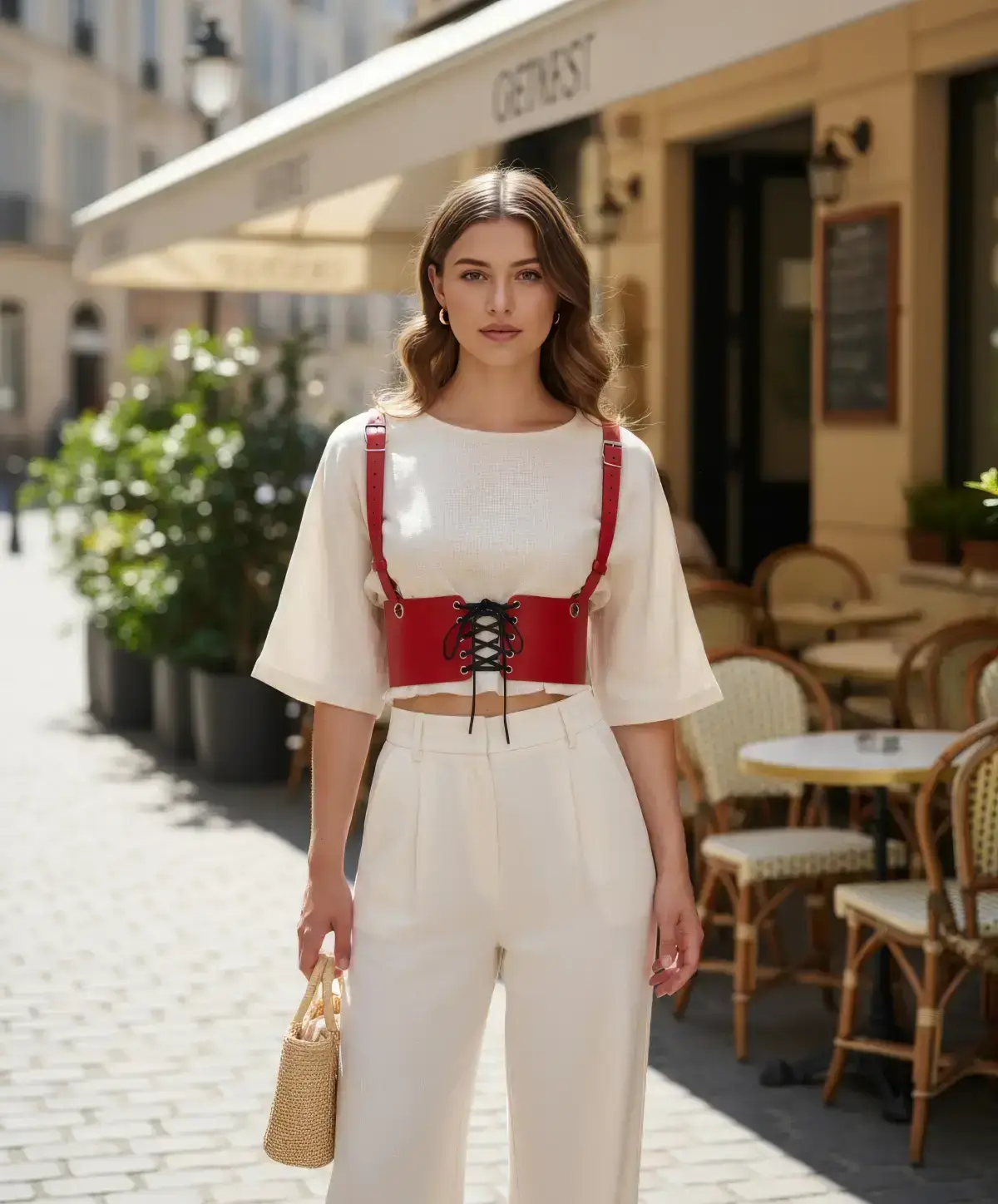 Red Women's Belted Corset Waist Accessory - SH1429