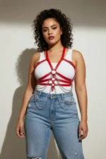 Plus Size Red Women's Leather Belt Harness with Chain Detail Body Accessory - SH9 - Image 4