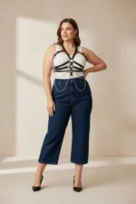 Plus Size Black Women's Belt with Chain Detail Corset Style Body Accessory - SH9