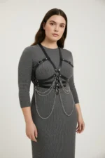 Plus Size Black Women's Belt with Chain Detail Corset Style Body Accessory - SH9 - Image 3