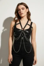 Plus Size Black Women's Belt with Chain Detail Corset Style Body Accessory - SH9 - Image 5