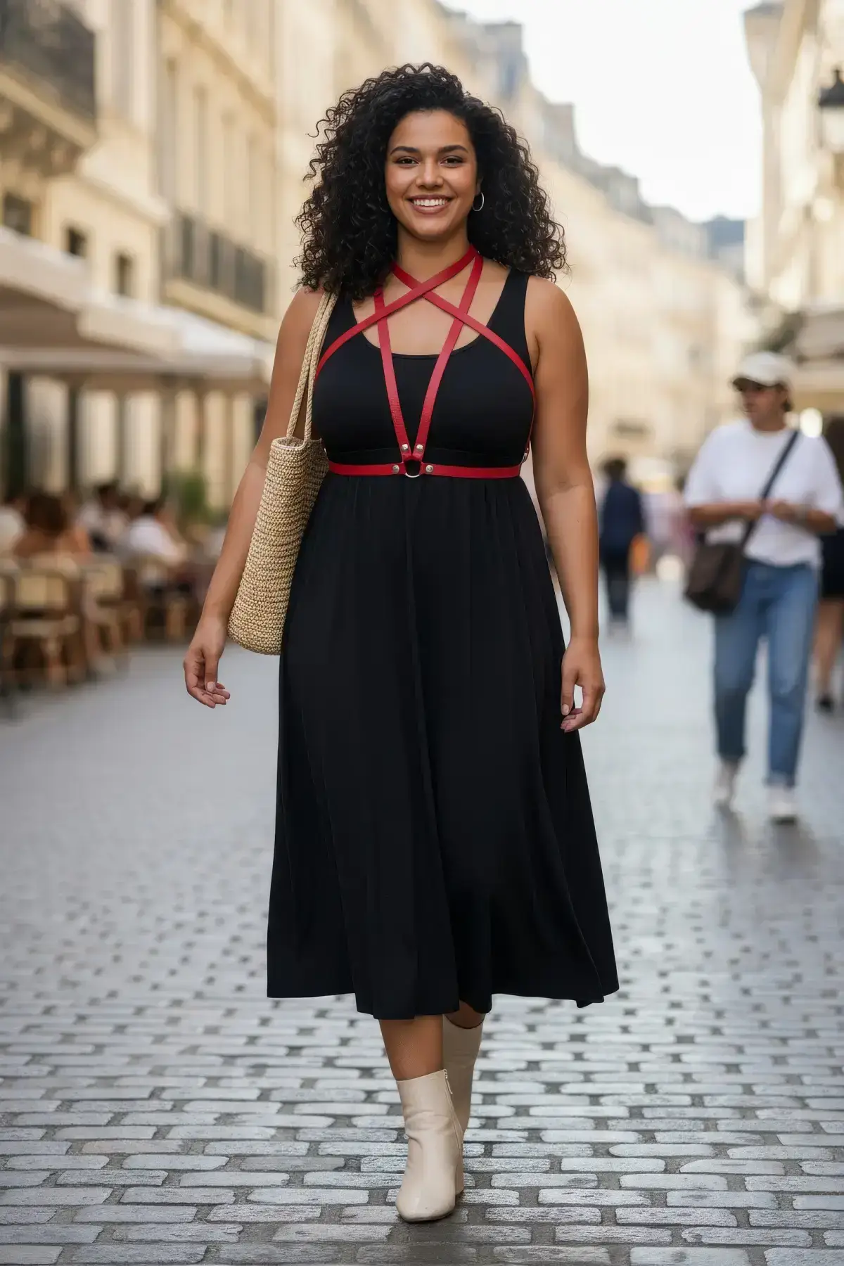 Plus Size Red Women's Leather Belt Harness Style Dress Accessory - SH15