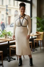 Plus Size Black Women's Leather Harness Belt, Stylish Body Accessory for Dresses - SH15