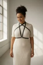 Plus Size Black Women's Leather Harness Belt, Stylish Body Accessory for Dresses - SH15 - Image 3