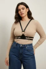 Plus Size Black Women's Corset Belt with Shoulder Straps, Leather Outfit Complementary - SH20 - Image 3