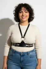 Plus Size Black Women's Corset Belt with Shoulder Straps, Leather Outfit Complementary - SH20 - Image 4