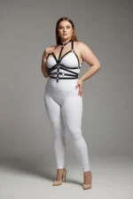 Plus Size Black Women's Leather Harness Set with Ring Detail Fantasy Accessory - SH24