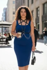 Plus Size Black Women's Leather Body Accessory with Belt and Chain Detail - SH52