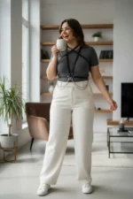 Plus Size Black Women's Leather Body Accessory with Belt and Chain Detail - SH52 - Image 2