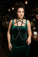 Plus Size Black Women's Leather Body Accessory with Belt and Chain Detail - SH52 - Image 5