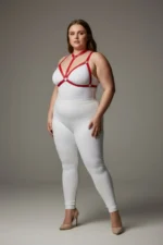 Plus Size Red Women's Harness Set with Ring Detail Elastic Fancy Accessory - SH93