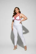 Plus Size Red Women's Harness Set with Ring Detail Elastic Fancy Accessory - SH93 - Image 3