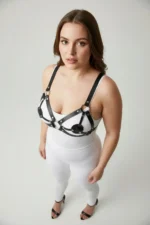 Plus Size Black Women's Leather Bra Harness Set with Ring Detail Fantasy Accessory - SH112 - Image 2
