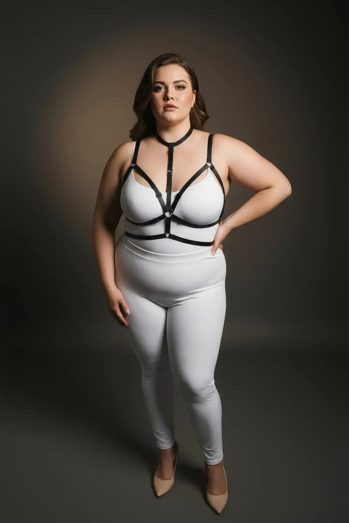 Plus Size Black Women's Harness Set with Elastic Ring Detail Fantasy Accessory - SH137