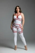Plus Size Red Women's Garter Harness Body-Hugging Fantasy Leather Accessory - SH142 - Image 2