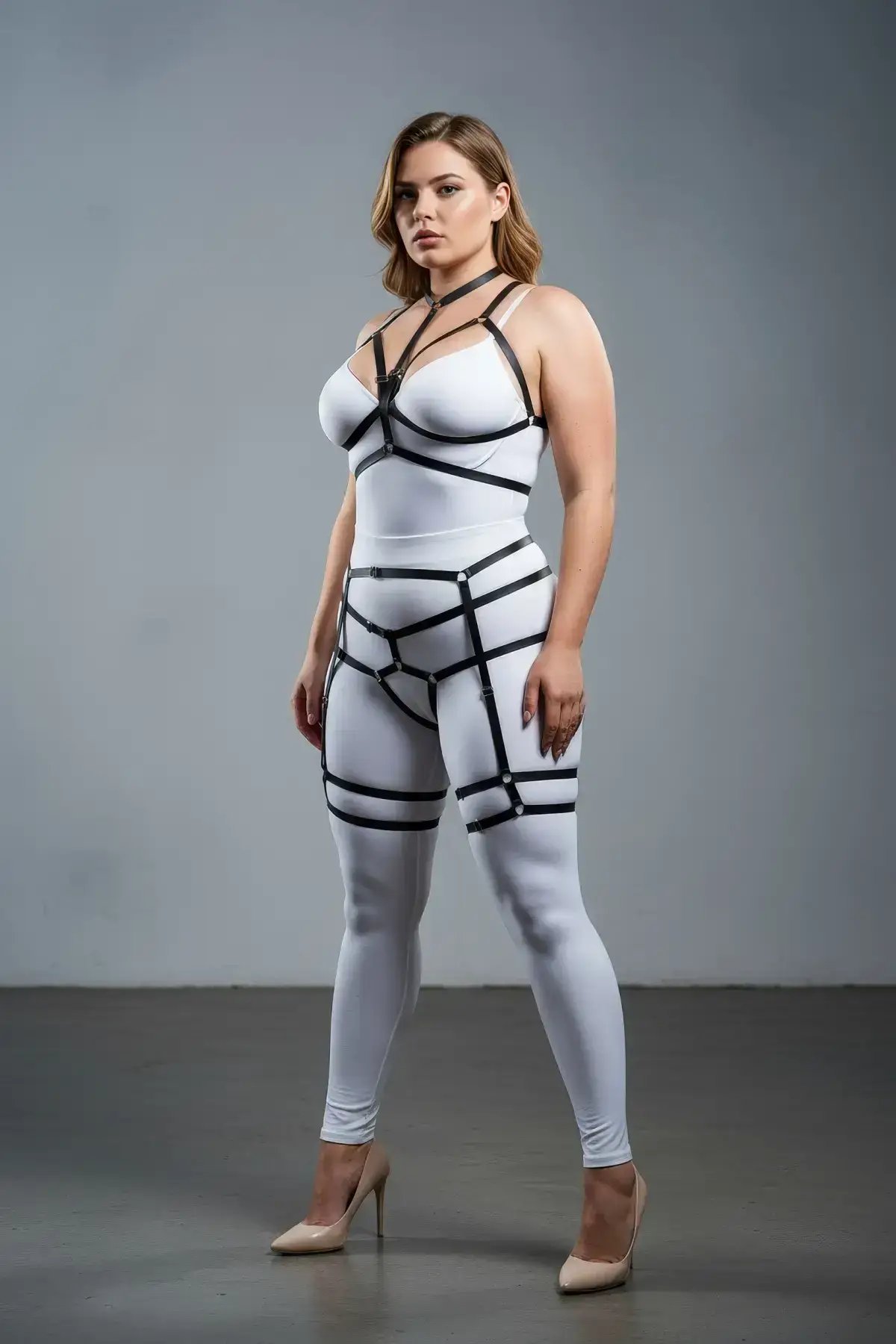 Plus Size Black Women's Garter Harness, Elegant Body-Hugging Fantasy Accessory - SH142