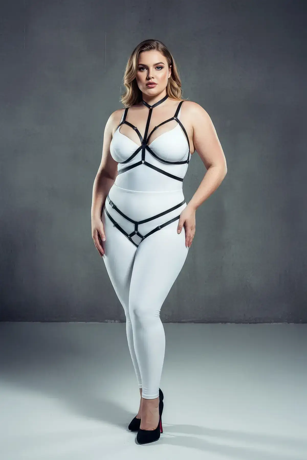 Plus Size Black Women's Full Body Elastic Harness Set Fantasy Accessory - SH144