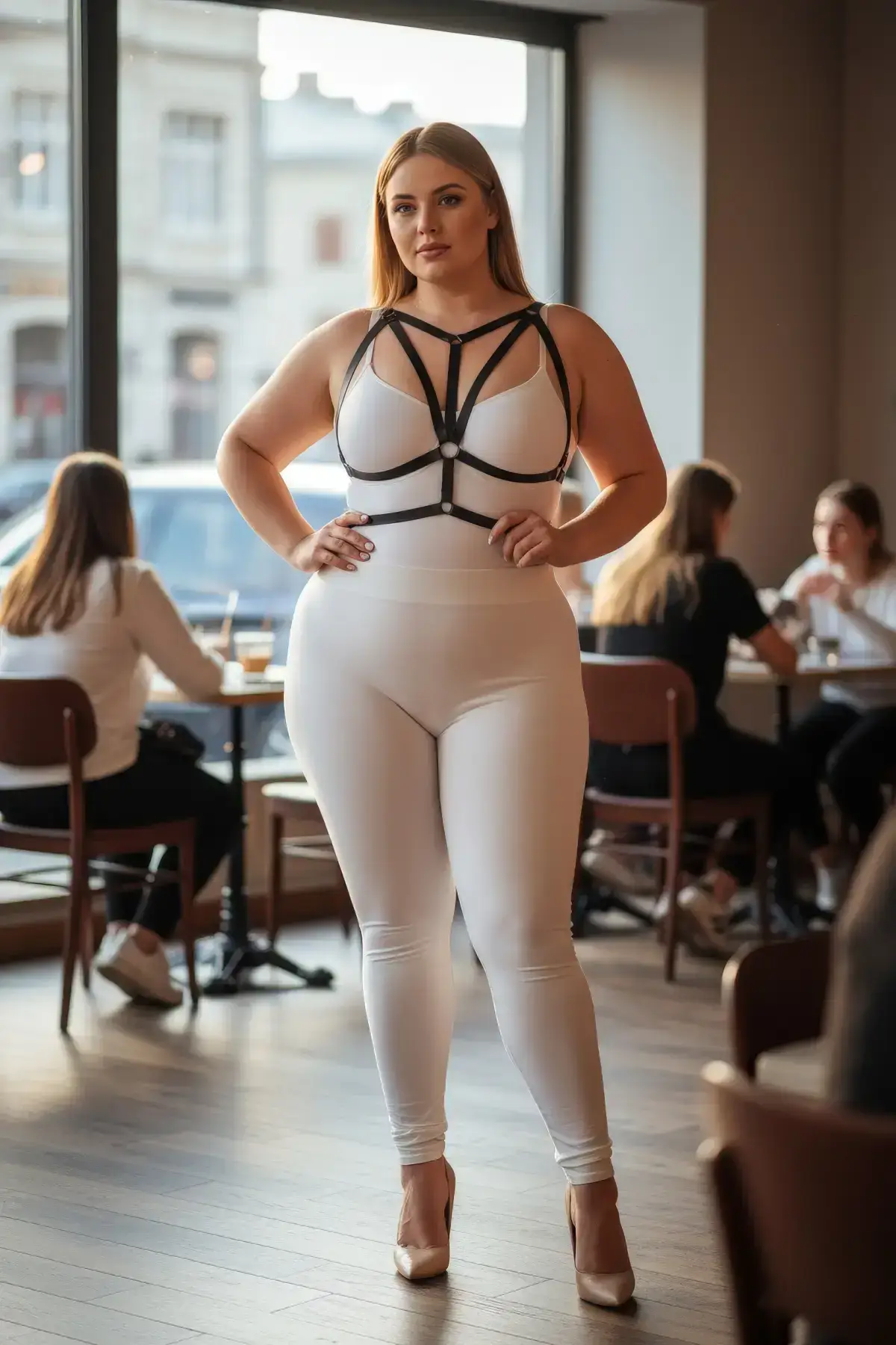 Plus Size Black Women's Elastic Harness with Ring Detail, Stylish Body Accessory - SH163
