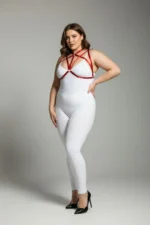 Plus Size Red Women's Harness Set with Ring Detail Elastic Fancy Accessory - SH166
