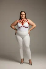 Plus Size Red Women's Harness Set with Ring Detail Elastic Fancy Accessory - SH166 - Image 2