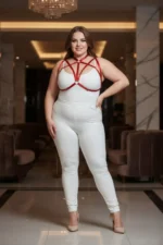 Plus Size Red Women's Harness Set with Ring Detail Elastic Fancy Accessory - SH166 - Image 5