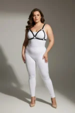 Plus Size Black Women's Leather Harness Set with Ring Detail Bra Accessory - SH190 - Image 2